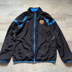 ​FC Barcelona Soccer Jacket Men's L Black Blue Full Zip FCB Windbreaker Coat